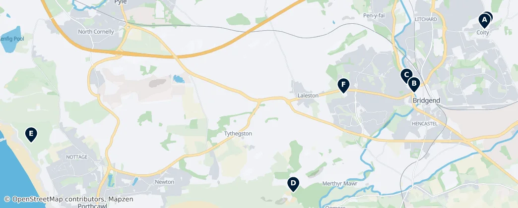 Map of Bridgend