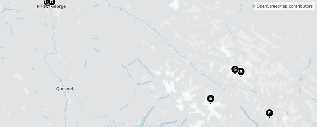 Map of Distrito Regional de Fraser-Fort George