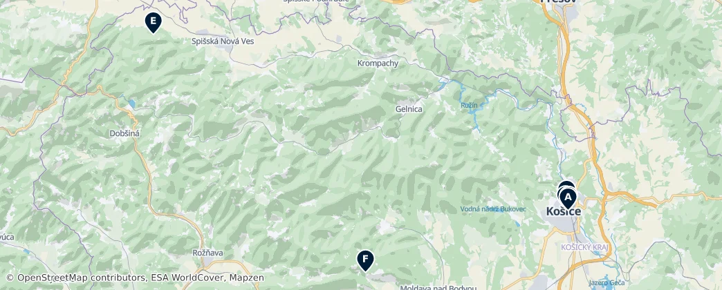 Map of Košický kraj