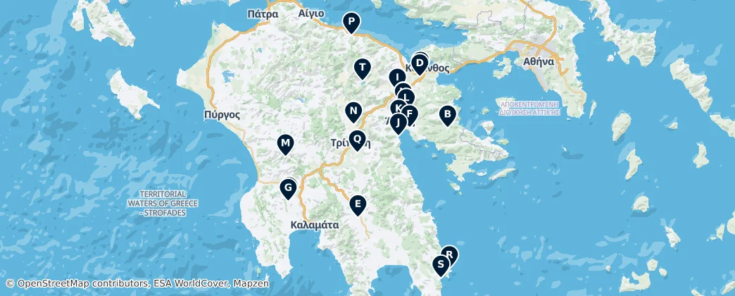 Map of Peloponnese Region