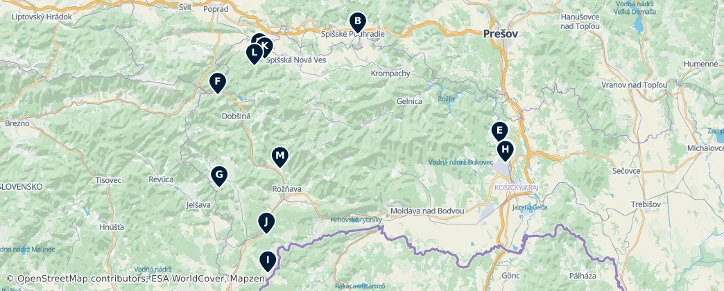 Map of Košický kraj