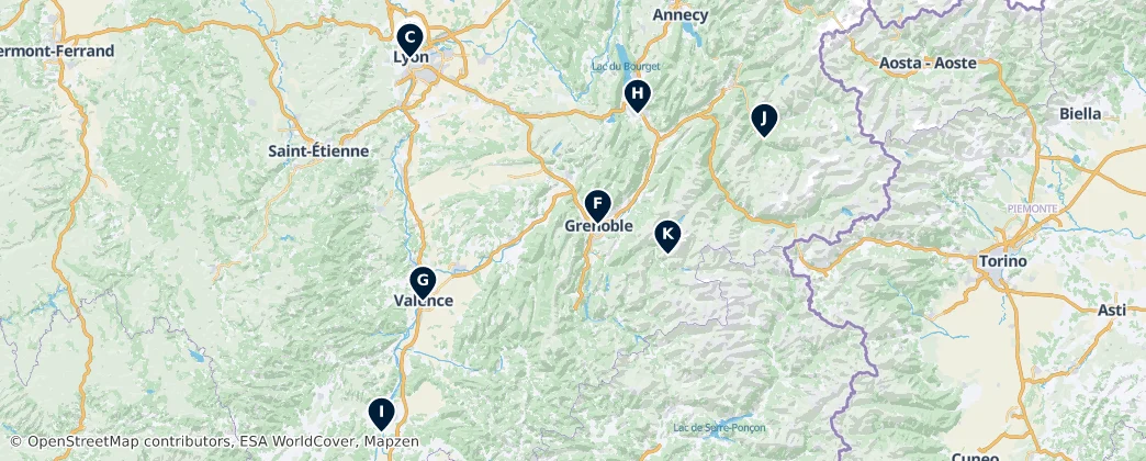 Map of Ródano-Alpes