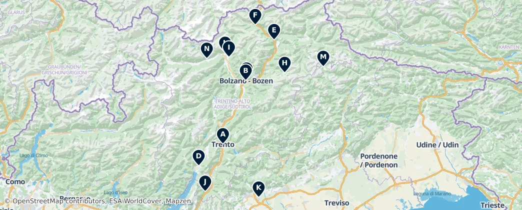 Map of Trentino-Alto Ádige