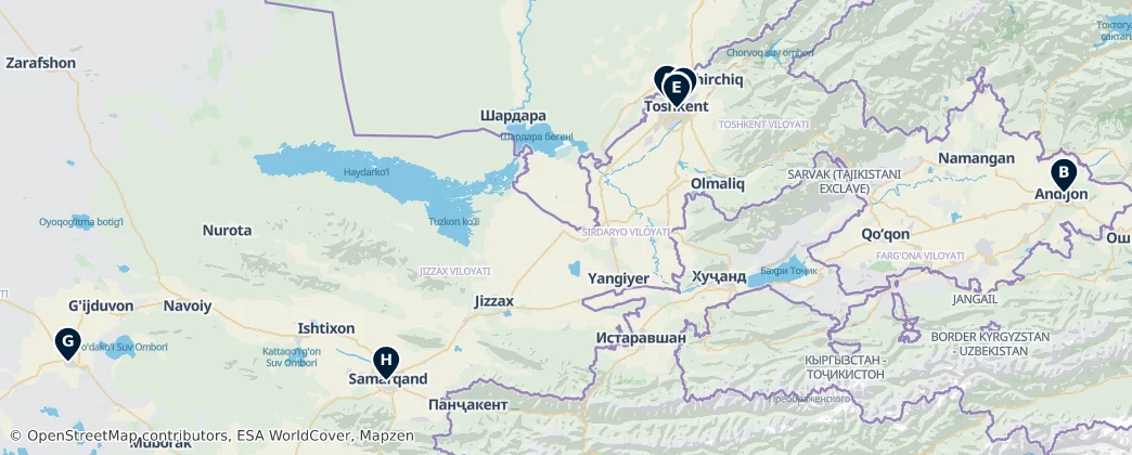 Map of Uzbequistão