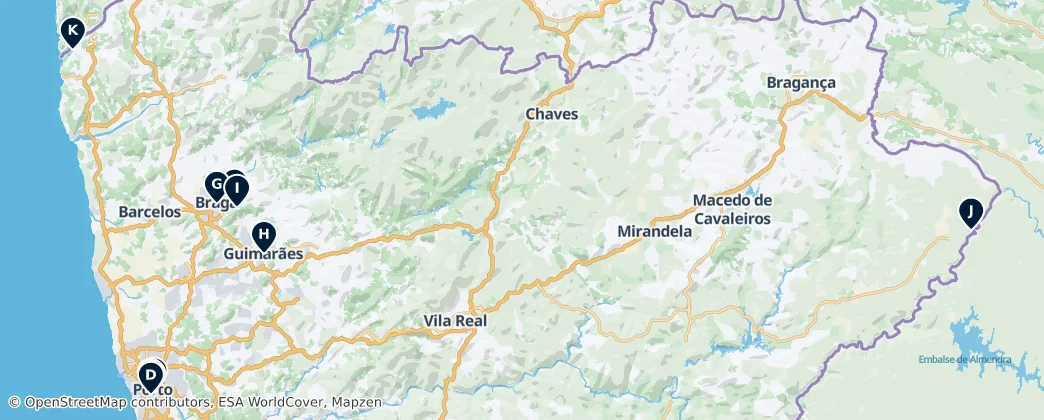 Map of Norte Region, Portugal
