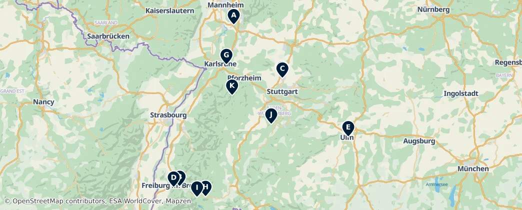 Map of Баден-Вюртемберг