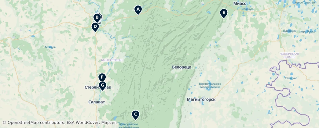 Map of Башкортостан