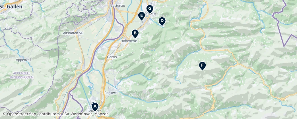 Map of Bregenz Forest Mountains