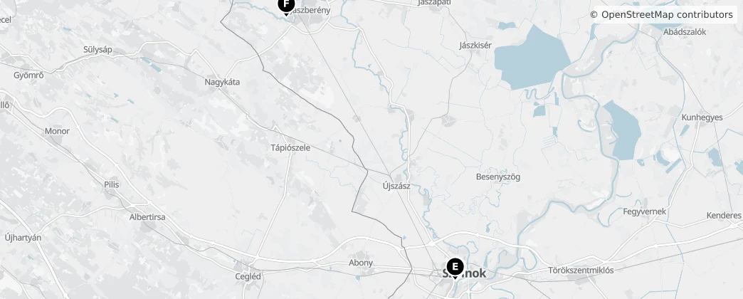 Map of Медье Яс-Надькун-Сольнок