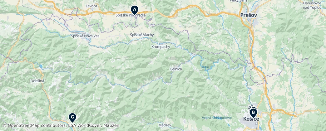 Map of Košický kraj
