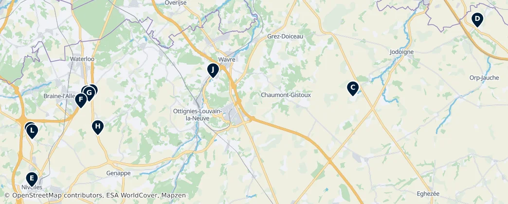 Map of Arrondissement of Nivelles