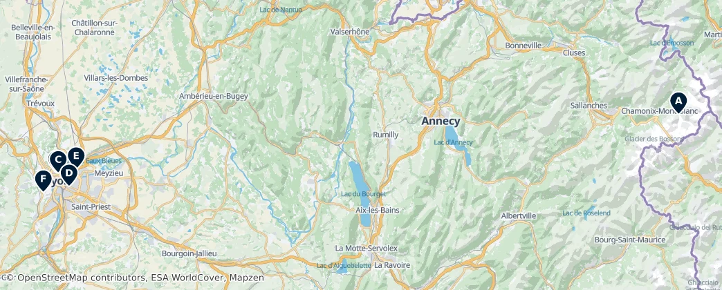 Map of Рона — Альпы