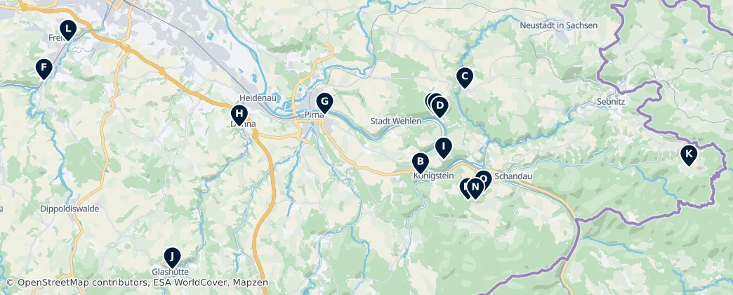 Map of Саксонская Швейцария — Восточные Рудные Горы