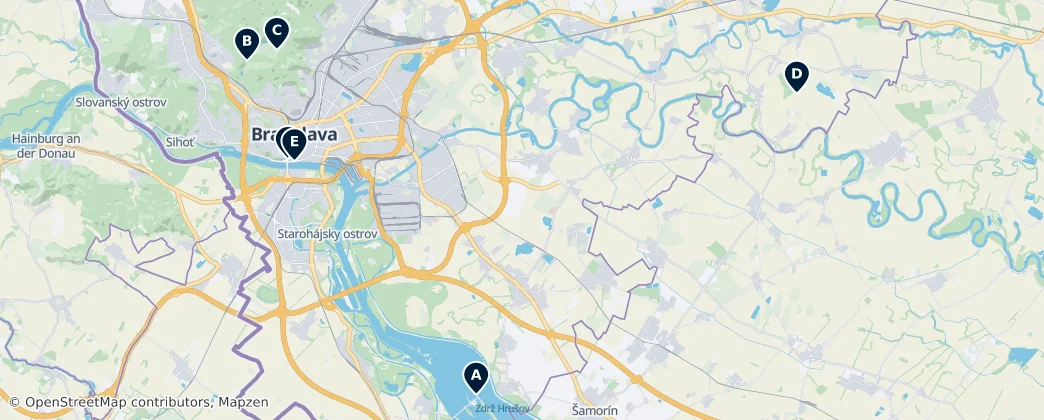 Map of Bratislavský kraj