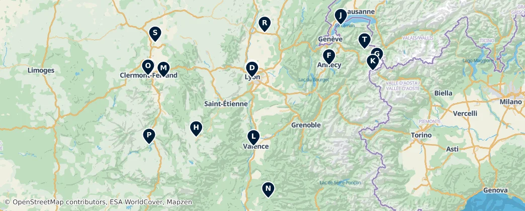 Map of Auvergne-Rhône-Alpes