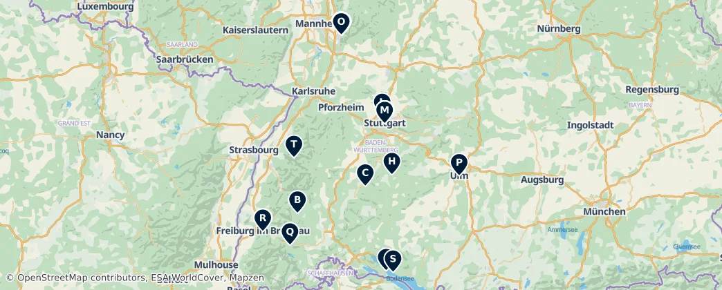 Map of Bádensko-Württembersko