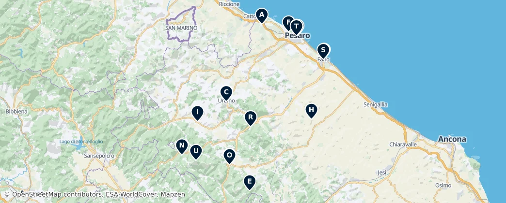 Map of Provincie Pesaro a Urbino