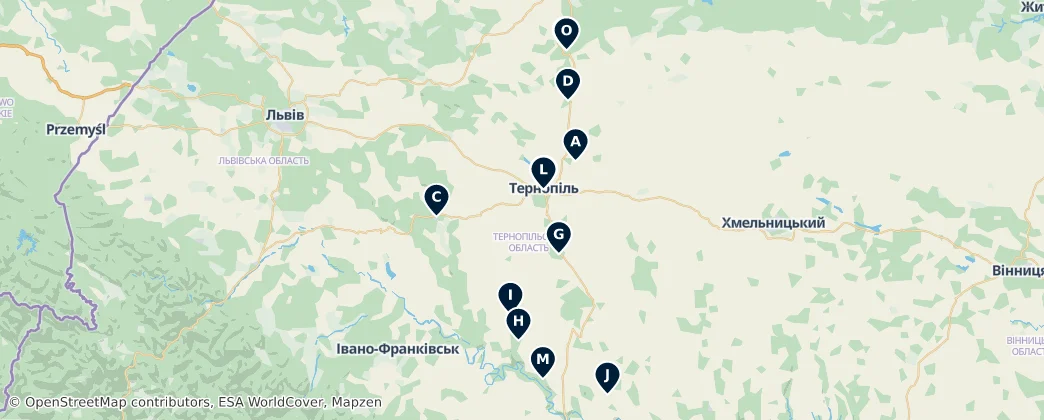 Map of Ternopiľská oblasť