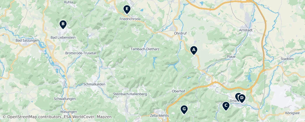 Map of Durynský les