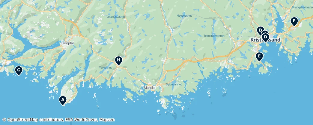 Map of Vest-Agder