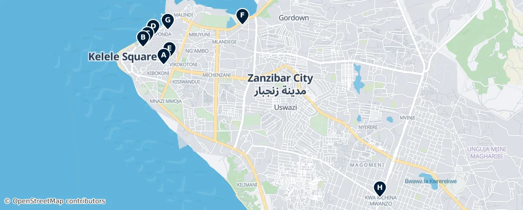 Map of Zanzibar město a západ