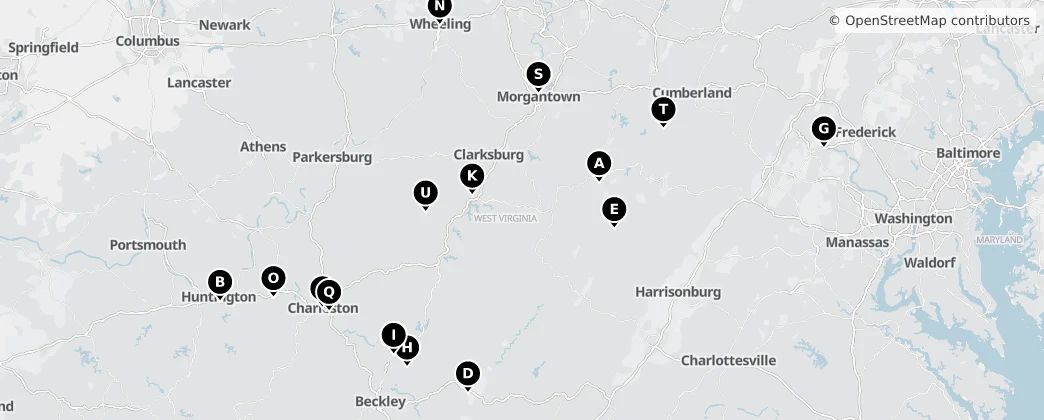 Map of Západná Virgínia
