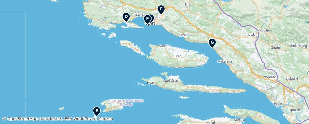 Map of Split-Dalmatia County