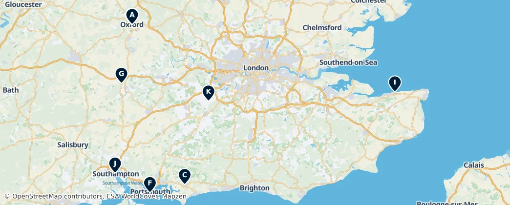 Map of South East England