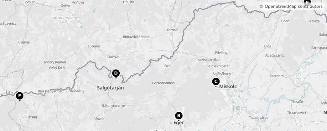 Map of Northern Hungary