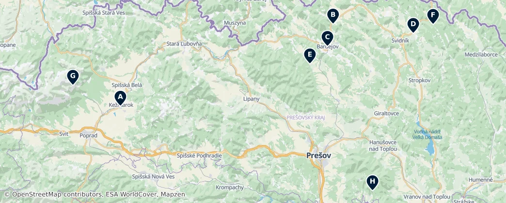 Map of Prešovský kraj