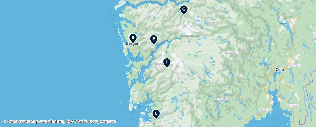 Map of Vestlandet