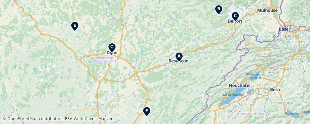 Map of Burgonya-Franche-Comté