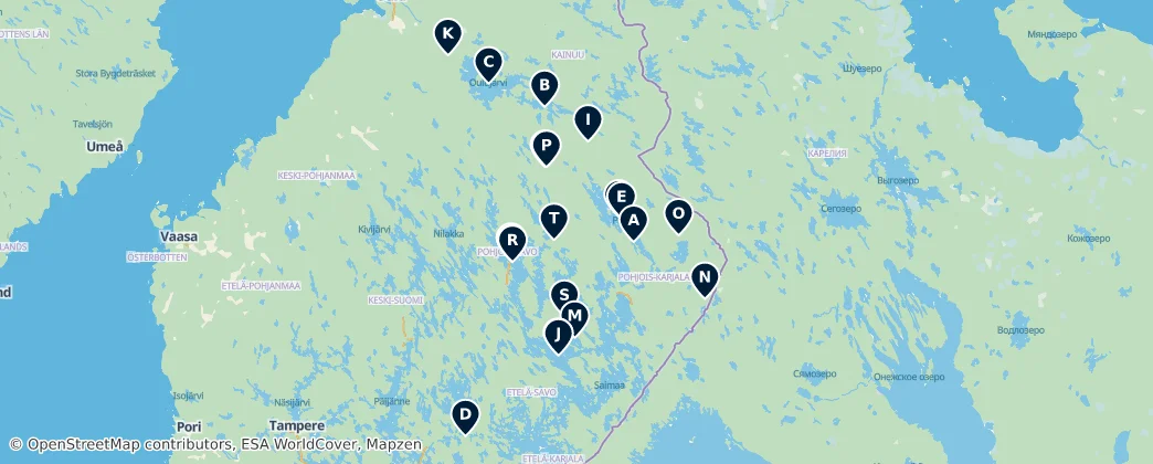 Map of Itä-Suomi