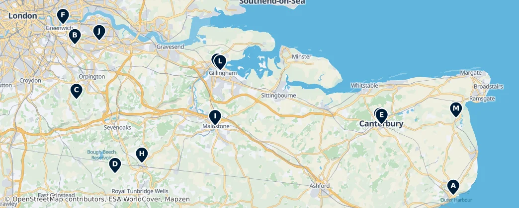 Map of Kent, İngiltere