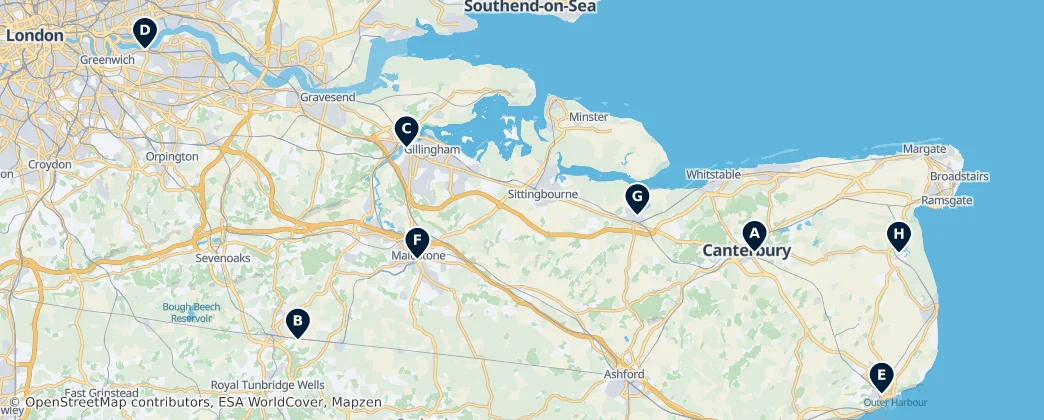 Map of Kent, İngiltere