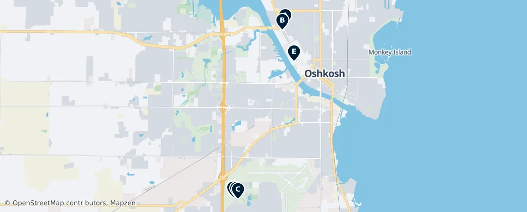 Map of Oshkosh, Wisconsin