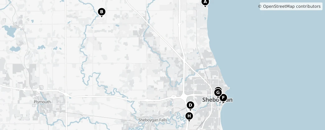 Map of Sheboygan ilçesi, Wisconsin