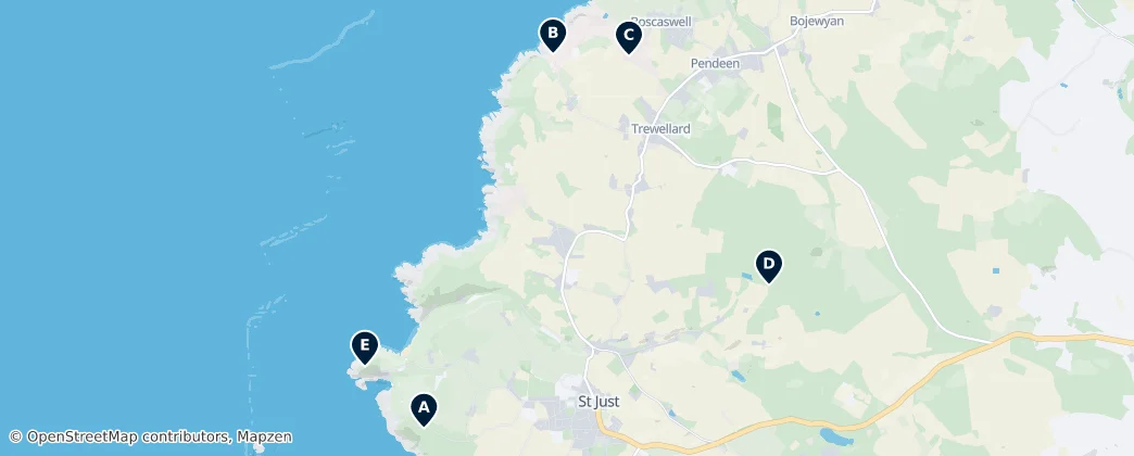 Map of St Just, Penwith