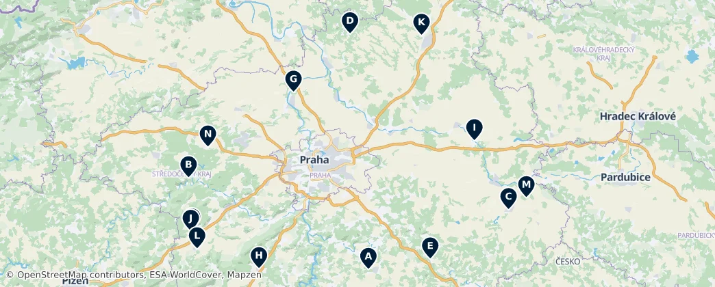 Map of Merkez Bohemya ili