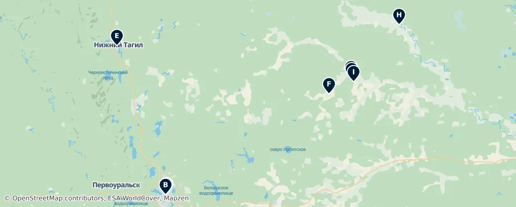 Map of Sverdlovsk Oblastı