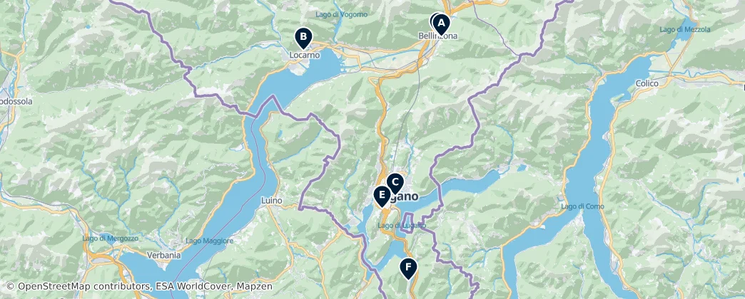 Map of Ticino kantonu
