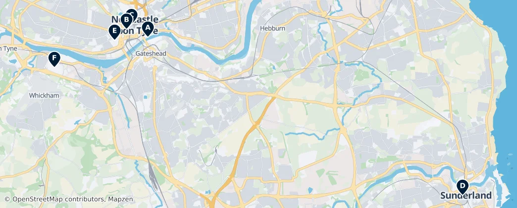Map of Tyne ve Wear