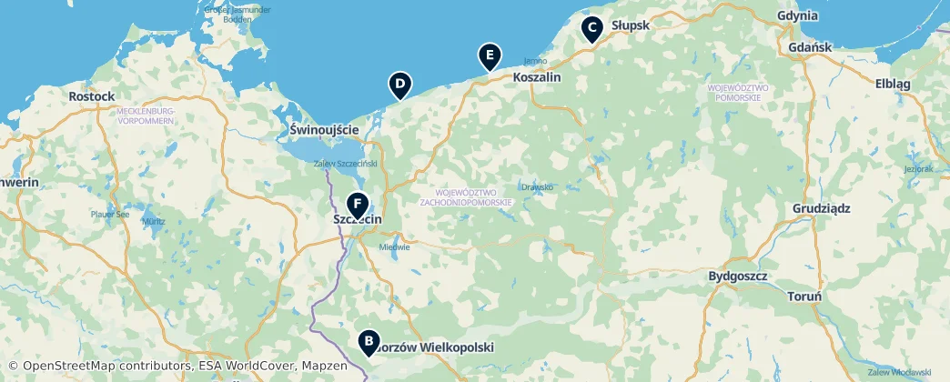 Map of Województwo zachodniopomorskie (land)