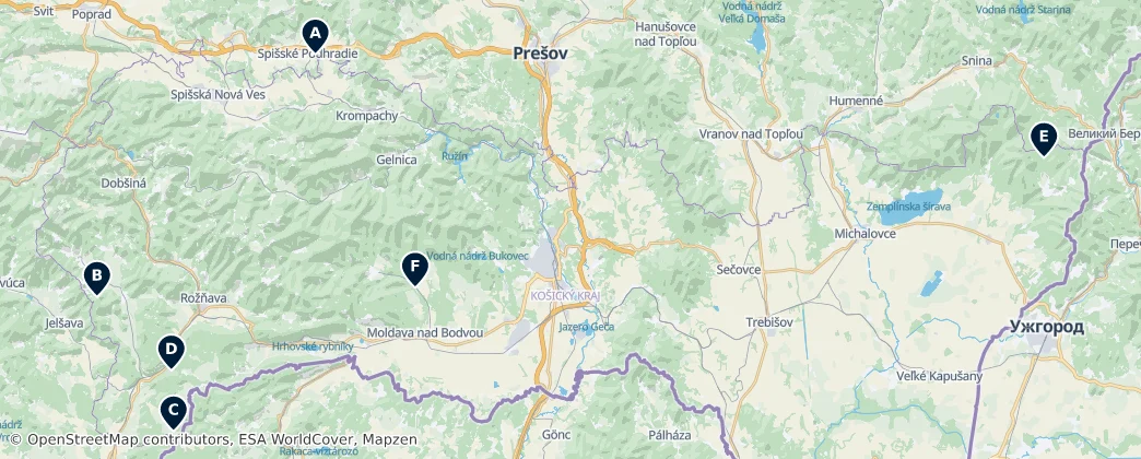 Map of Košický kraj