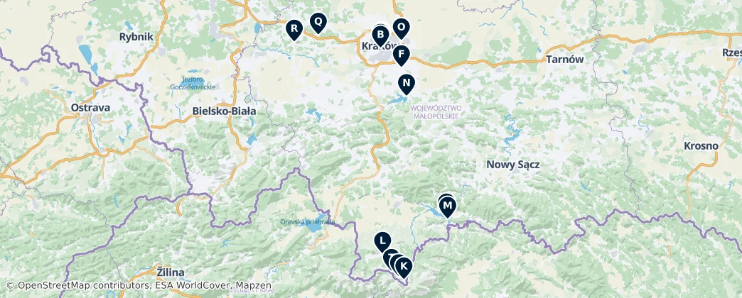 Map of Roman Catholic Archdiocese of Kraków