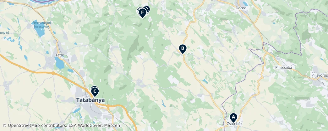 Map of Gerecse Mountains
