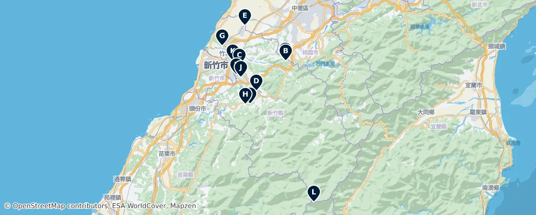Map of Hsinchu County
