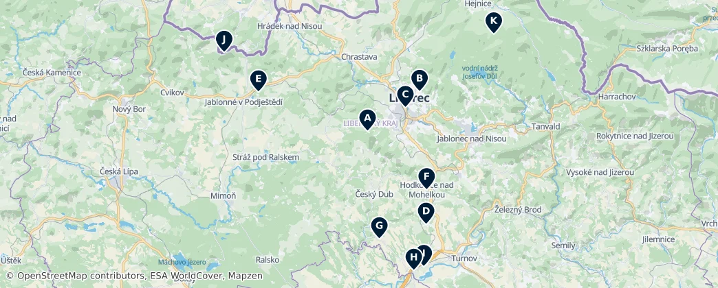 Map of Liberec District