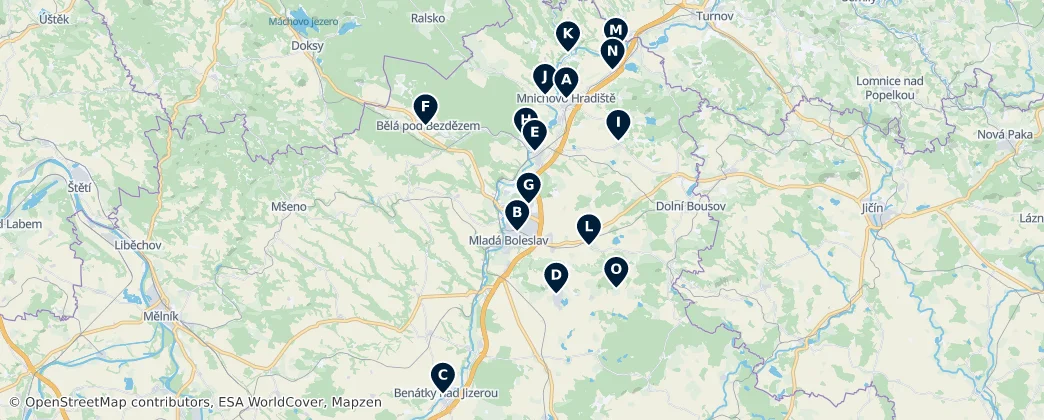 Map of Mladá Boleslav District