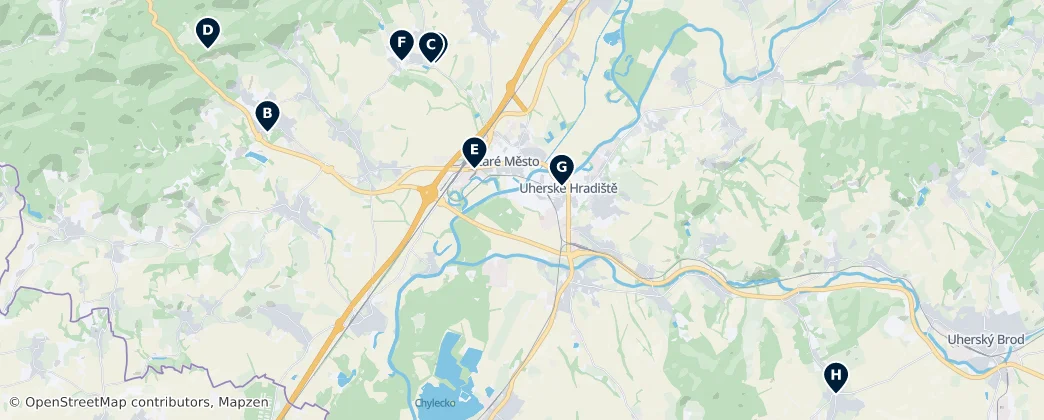 Map of Uherské Hradiště District